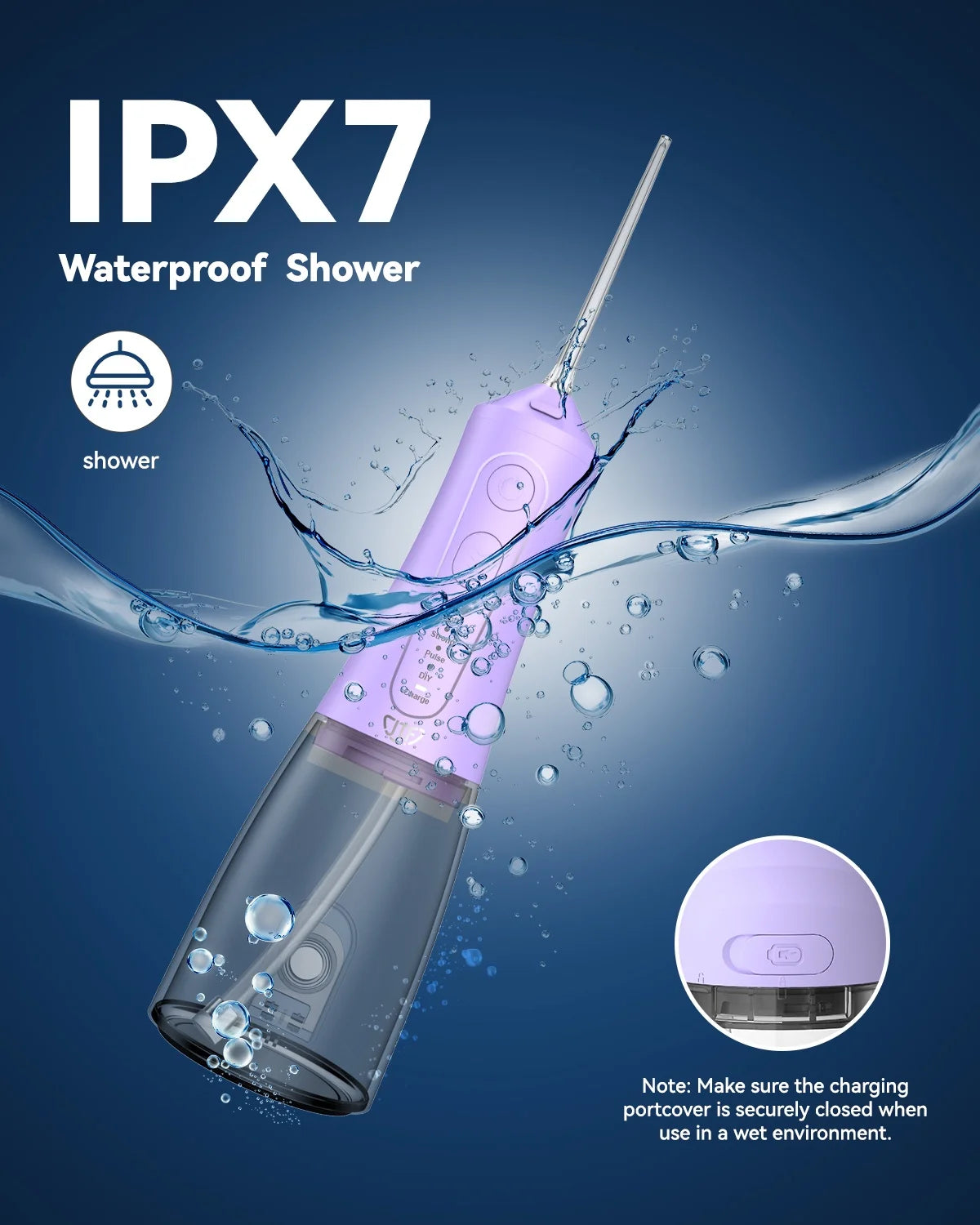 Cordless Water Flosser Dental Teeth Cleaner with 9 Jet Tips, DIY Mode 300ML Tank IPX7 Waterproof Portable Rechargeable Water Flosser Dental Oral Irrigator for Home and Travel, Purple