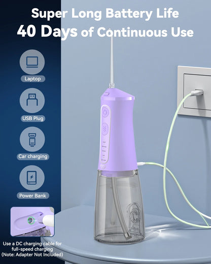 Cordless Water Flosser Dental Teeth Cleaner with 9 Jet Tips, DIY Mode 300ML Tank IPX7 Waterproof Portable Rechargeable Water Flosser Dental Oral Irrigator for Home and Travel, Purple